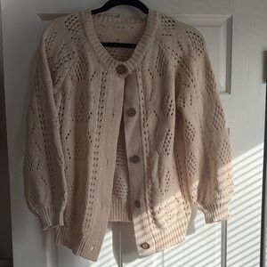 Soft Cream Open-Knit Button Cardigan Sweater
